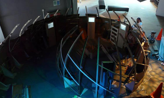 Viewed from above: a sculpture / video installation made from recycled materials on Jan 31st in Puke Ariki, New Plymouth.