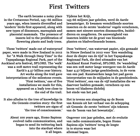 Detail of First Twitters, by Sen McGlinn + Sonja van Kerkhoff, 2013